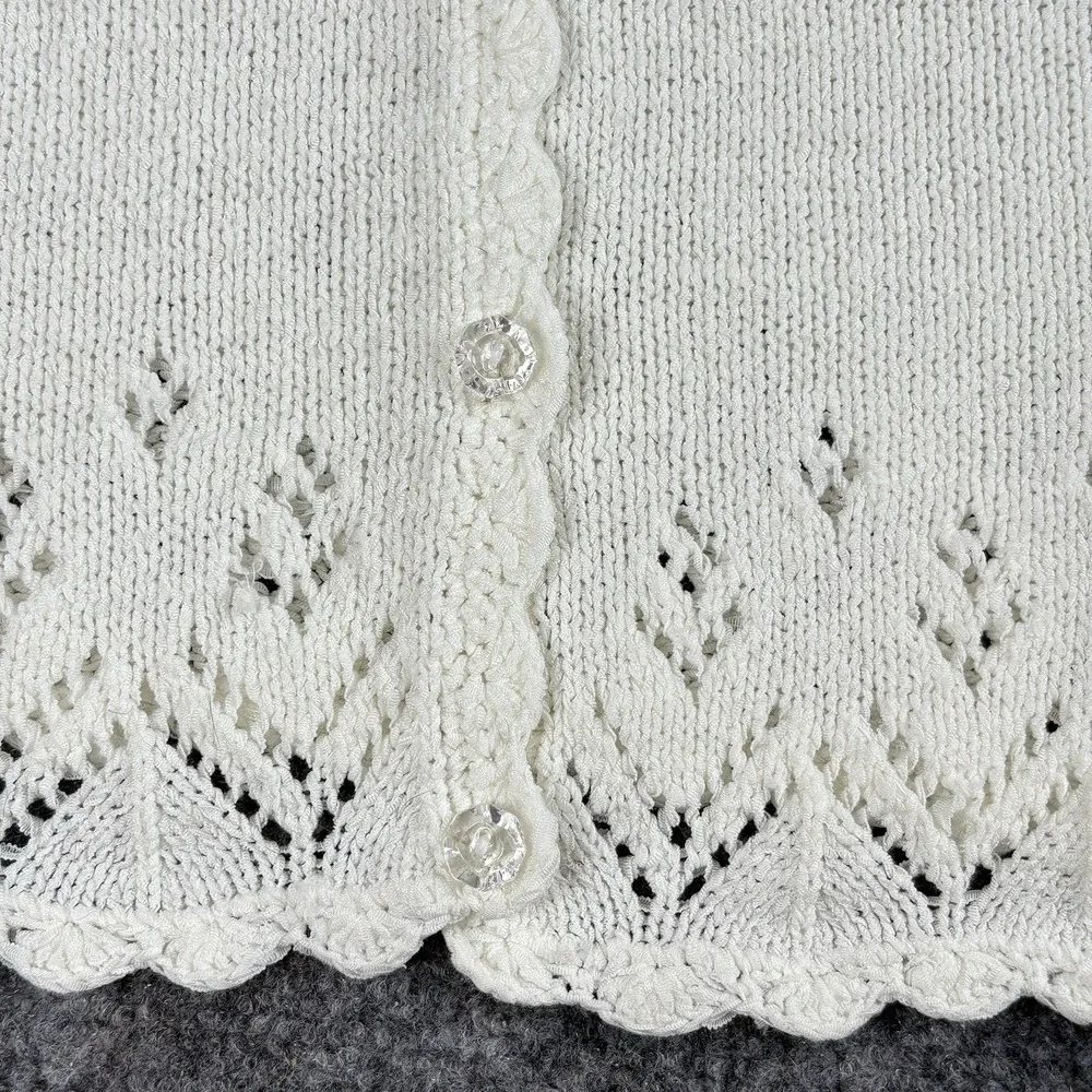 Vintage 90s Coldwater Creek Cardigan Sweater Woman L Ivory Openwork Knit Cottage